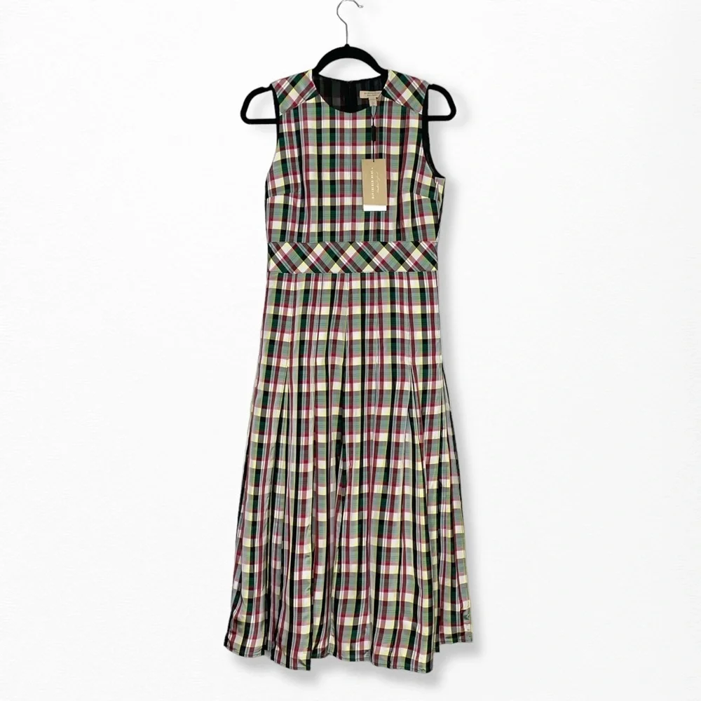NWT BURBERRY Aria Achni Pleat Detail Check Midi Dress Size 38 US 4 - Picture 10 of 16